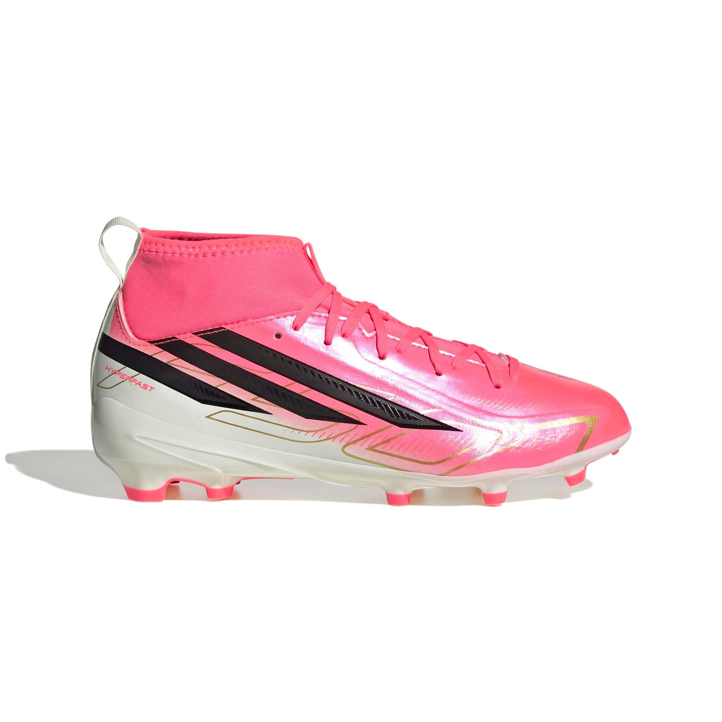 adidas F50 HyperFast League Mid FG "World Cup" Grade School Kids' Soccer Cleat - SOLAR TURBO/CORE BLACK/GOLD METALLIC